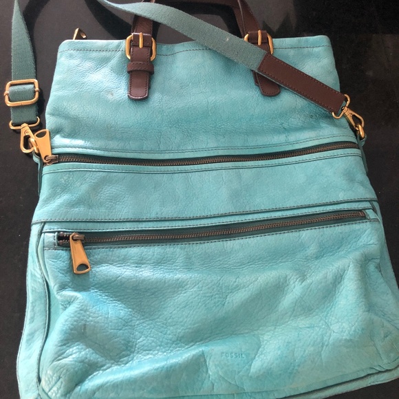 Fossil Luxurious Soft Genuine Leather Convertible Shoulder Crossbody Turquoise - Picture 1 of 7